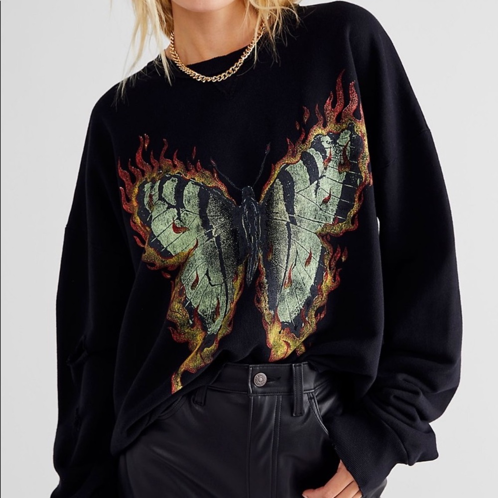 FREE PEOPLE Vintage Souls BUTTERFLY PULLOVER size L